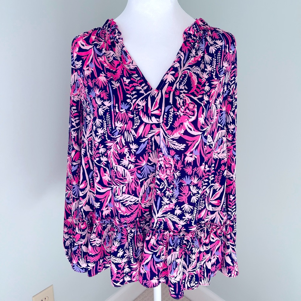 Lilly Pulitzer Navy Printed Long-Sleeve Tunic Top